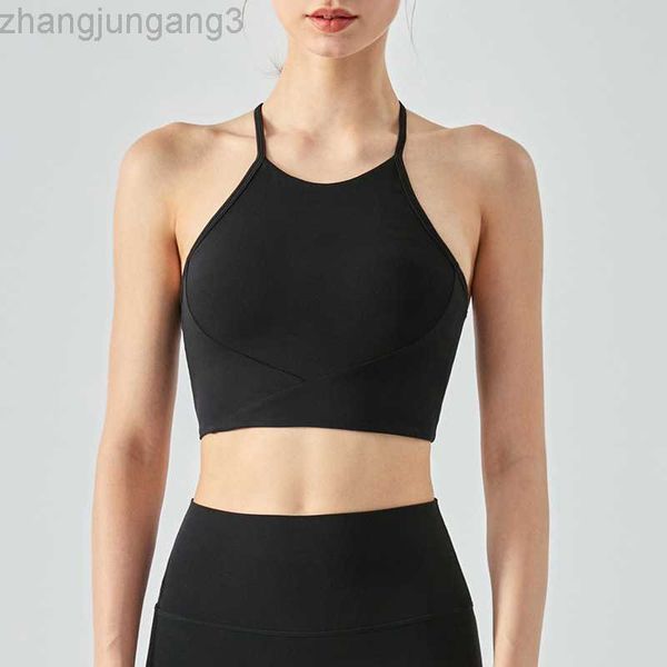 

designer brand tank summer women's one-piece sports bra thin shoulder strap u-shaped high neck back yoga bodybuilding vest lululemens w, White