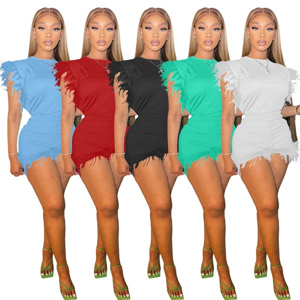 

two piece dress echoine real feather rassel patchwork sleeveless tshirt tank and shorts two piece set summer streetwear outfits women cloth, White
