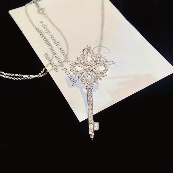 

classic sunflower key necklace european and american high-end diamond pendant girls valentine's day gift 18k gold jewelry, Silver
