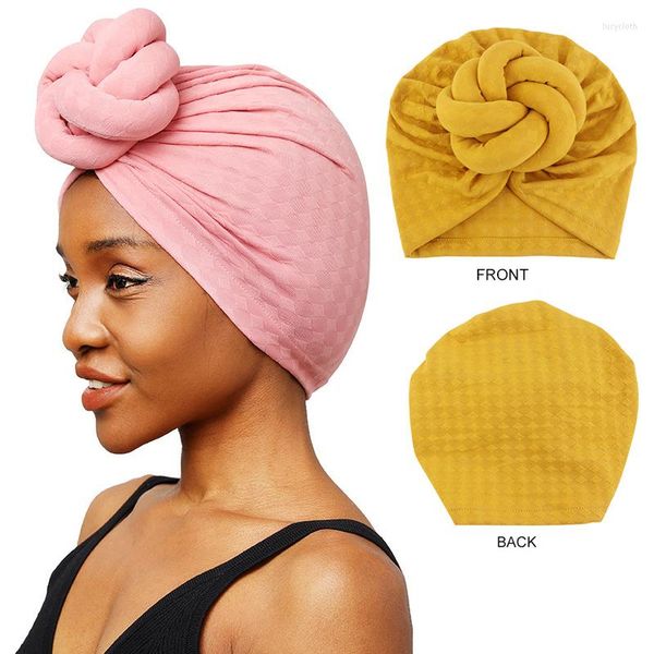

ethnic clothing women muslim hijabs hat solid color knotted turban headscarf beanie hats chemo hair accessories, Red