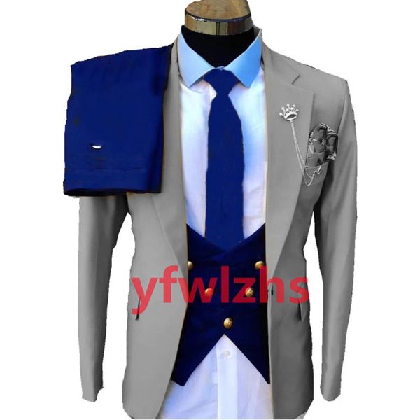 

custom-made groom tuxedos one button blossom men suits notch lapel groomsmen wedding/prom/dinner man blazer jacket pants tie vest m227, Black;gray