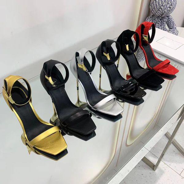 

stiletto heel sandals womens shoe 105mm fashion designer metal heellgenuine leather pumps evening shoes genuine leather buckle band luxury, Black