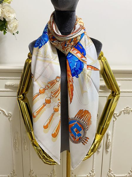 

women's square scarf scarves goodquality 100% twill silk material whitr pint pattern size 130cm - 130cm, Blue;gray