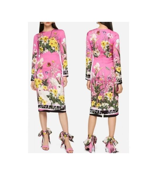 

high-quality printed round-neck long-sleeve dress star with the same, Black