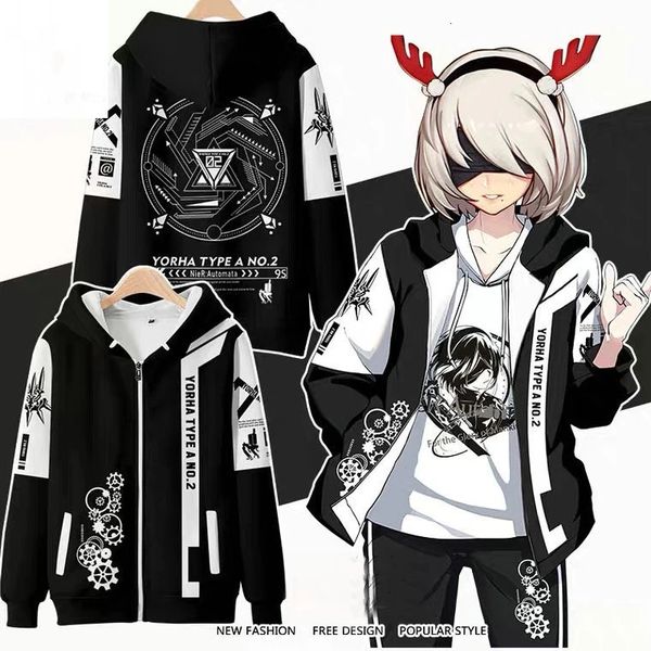 

mens hoodies sweatshirts game nier automata 3d print zipper hoodie fashion menwomenkids long sleeve sweatshirt casual cosplay jacket clothes, Black