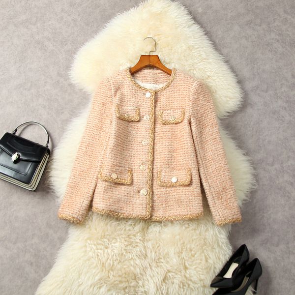 

wool & blends europe and the united states women's 2022 winter new long sleeve single breasted multiple pockets fashion tweed coat, Black