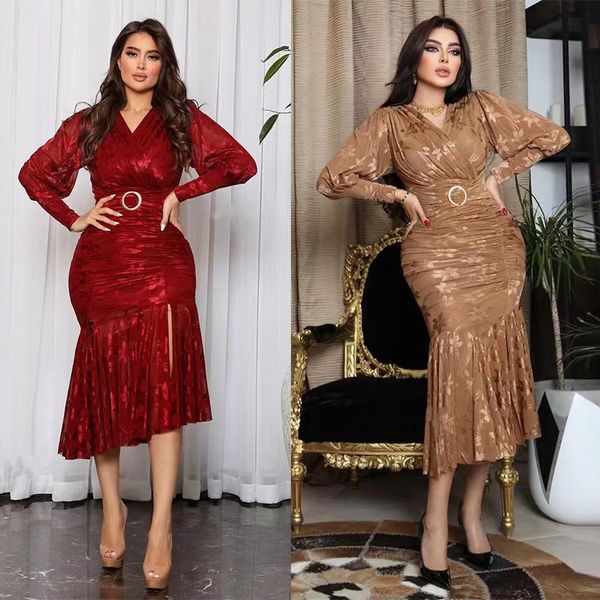 

luxury mermaid lace evening dresses beaded long sleeve prom dress appliqued formal party gowns pageant wear custom made occasion gowns vesti, Black;red