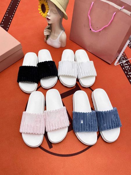 

slippers high version miu family towel one line slippers women's round head raised flat bottom versatile casual one line slippers, Black