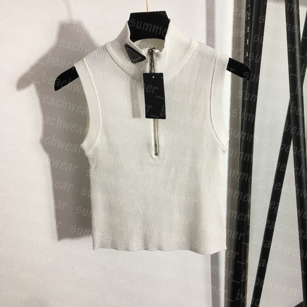 

half zipper knits tee women sleeveless breathable vest spring summer knitted fashion vests, White