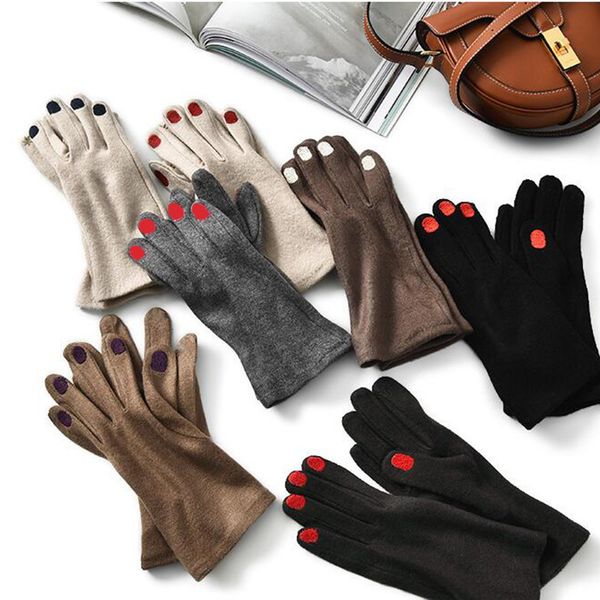 

fingerless gloves cute nail polish embroidery cashmere gloves women wool velvet thick touch screen gloves female winter warm driving gloves, Blue;gray