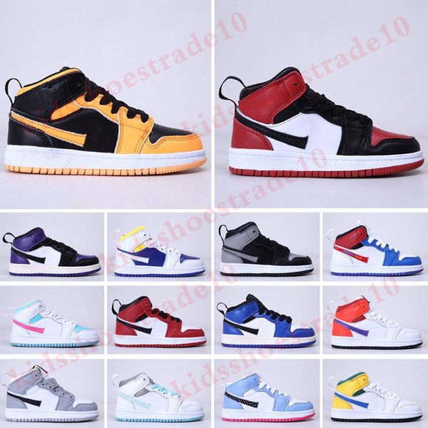 

2021 anime mandarin shock absorbing kids shoes mid jumpman 1 1s children sneakers boys girls sneaker, Black