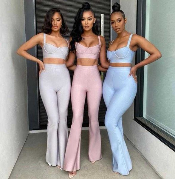 

two piece dress echoine sleeveless crop wide leg pants set two piece set elegant party clubwear outfits casual matching set summer t230113, White