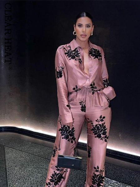 

women's tracksuits woman 2 pieces shirts pants suit fashion printed blouses straight trousers set female casual single breasted shirt, Gray