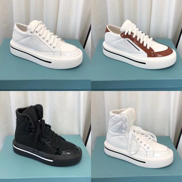 

designer men shoes macro re-nylon brushed leather high-sneakers women platform sneaker cloth low-rubber sole casual shoe with box 287, Black