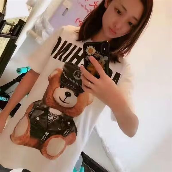 

women's t-shirt letter print t shirts black fashion designer summer bear tshirt 100% cotton short sleeve tee mens clothes t-shirt for w, White