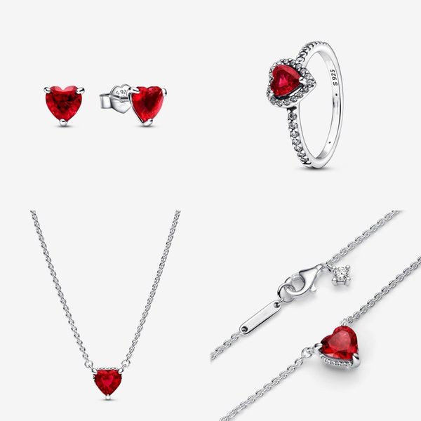 

designer diy charm heart pendant necklace bracelet stud earring ring set 925 sterlling silver jewelry european men women valentine's da