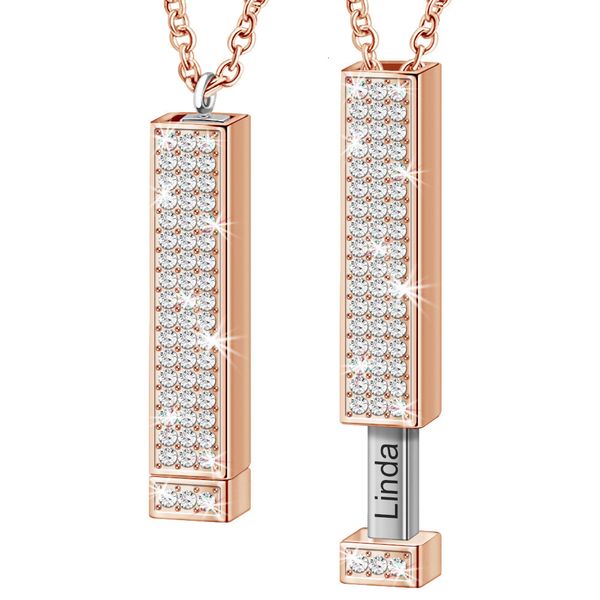 

chokers luxury personalized name hidden engraved 3d bar necklace for women crystal pendant necklaces custom jewellery 230113, Golden;silver