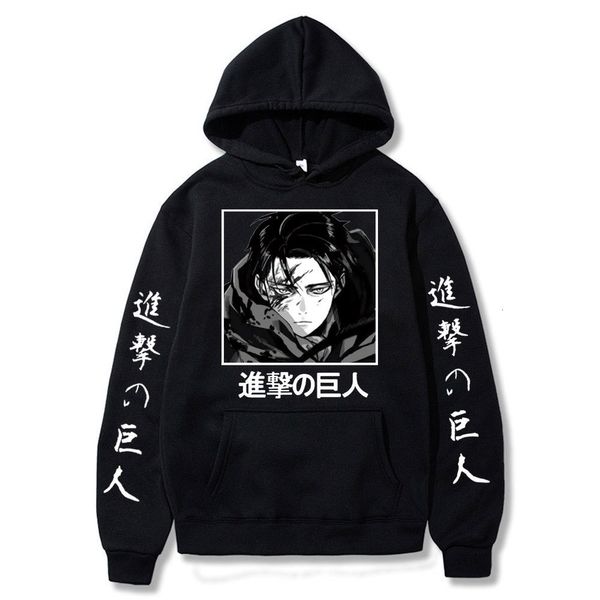 

men's hoodies sweatshirts anime attack on titan hoodie levi ackerman hooded men/women casual loose pullovers harajuku swearshirts hip h, Black