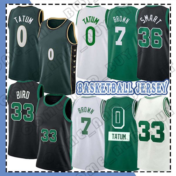 

jayson tatum jaylen brown basketball jerseys marcus smart 0 7 33 36 75th anniversary retro larry 2023 city shirt green jerseys, Black;red
