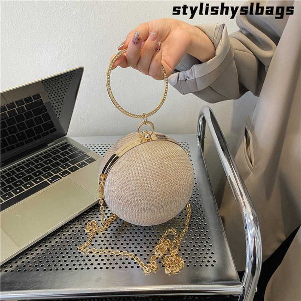 

totes luxury circular ring portable evening bags metal sliver round ball handbags for lipstick elegant clutch purse wedding wallets 011323h
