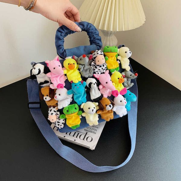 

shoulder bags fashion women denim bucket cartoon toy decoration handbags and purses for female cute dolls design crossbody 230113