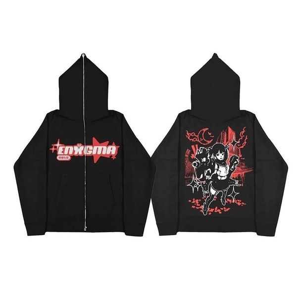 

men's hoodies sweatshirts emo y2k clothes zip up oversize coat hip hop streetwear women sweatshirt anime graphics goth harajuku grunge, Black