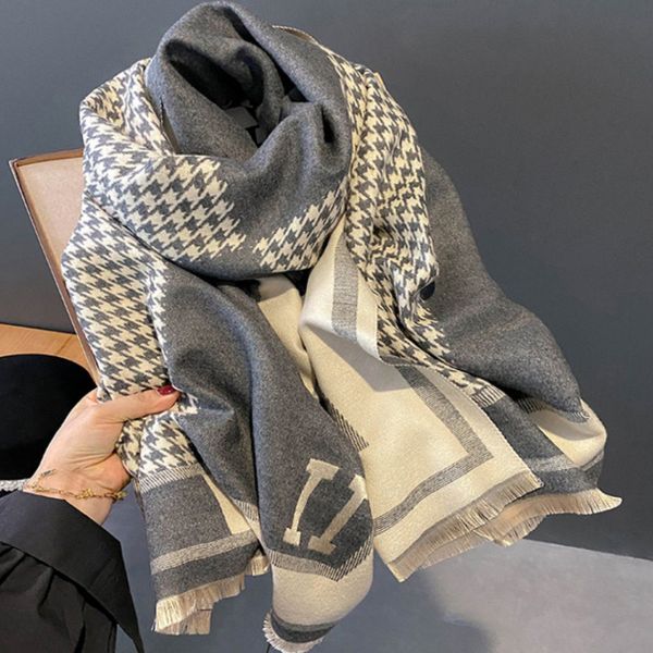 

scarf man shawl for women online celebrity houndstooth double-sided mens scarf cashmere h letter scarf shawl female winter warm twilly joker, Blue;gray