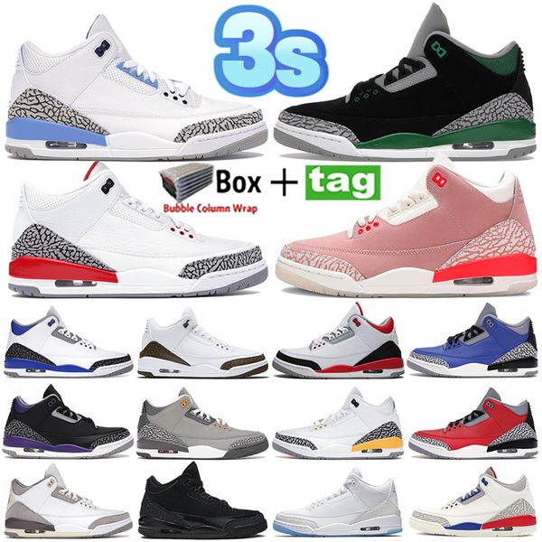 

with box men women 3s basketball shoes jumpman 3 sneakers designer shoe outdoor sports trainer unc pine green fire red dark iris cool grey