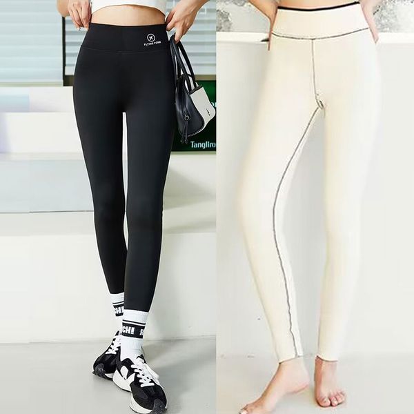 

women's leggings pants new autumn and winter plus velvet high-waisted yoga pants female barbie pants, Black;white