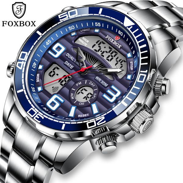 

wristwatches lige brand foxbox digital mens watches luxury sport quartz wristwatch for men all steel military waterproof clockbox 230113, Slivery;brown
