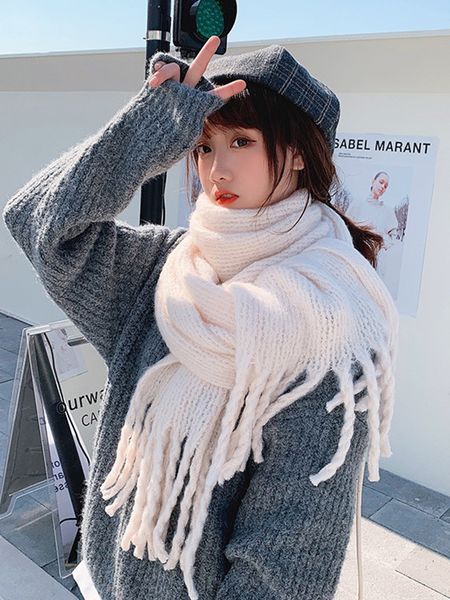 

scarves imitation cashmere women scarf winter preppy style solid hairy scarve pashmina tassel mujer female foulard bufanda wrap shawls 23010, Blue;gray