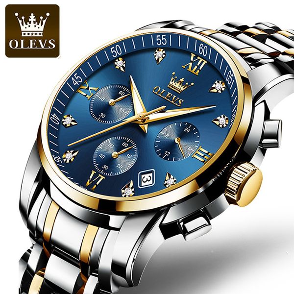 

wristwatches olevs watches for men brand luxury chronograph luminous quartz watch fashion business waterproof stainless steel wrist watch 23, Slivery;brown