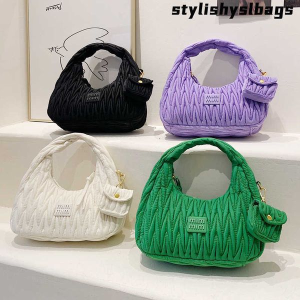 

totes fashion woman's satchel bag pleated designer women bags 2022 trend embroidered thread crescent bags for women luxury handbags 011