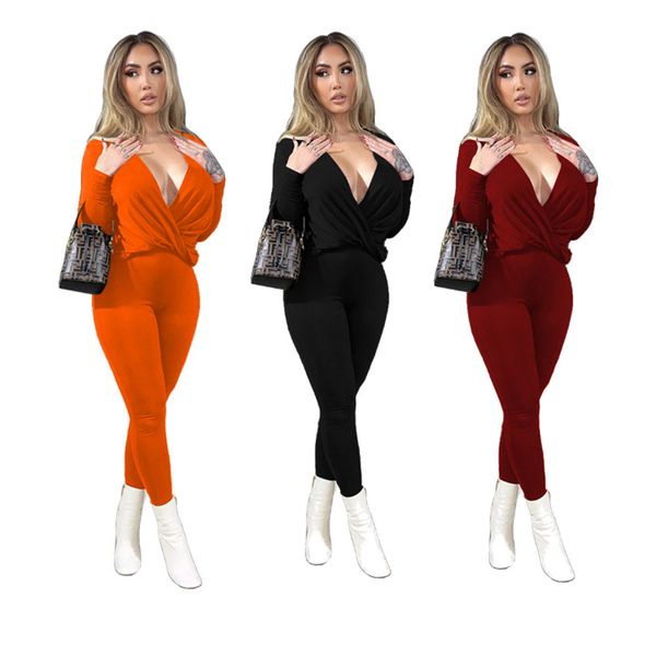 

fall winter tracksuits women clothes long sleeve outfits solid pullover v neck and pants two piece sets outwork sportswear casual sports sui, Gray