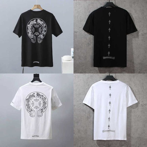 

luxury t shirt mens fashion brand ch tees men women sanskrit letter couple t-shirt sweatshirt horseshoe flower short sleeve polos cross tee, White;black