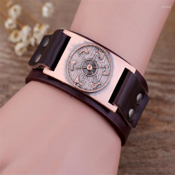 

tennis bracelets personality viking bracelet for women men axe pattern round shape brave symbol leather bangle provide drop, Golden;silver