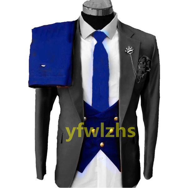 

custom-made groom tuxedos one button blossom men suits notch lapel groomsmen wedding/prom/dinner man blazer jacket pants tie vest m232, Black;gray