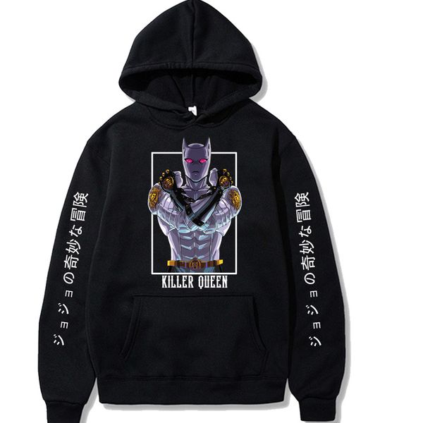 

mens hoodies sweatshirts bizarre adventure killer queen anime hoodie pullovers meruem fashion long sleeves winter 230113, Black