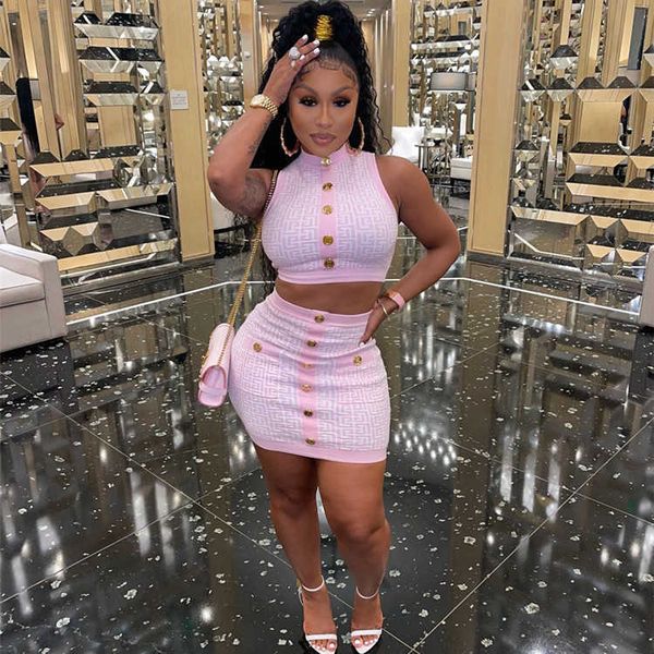 

two piece dress 2022 fashion women's wear round neck sleeveless midriff outfit skirt outfit geometric pattern wool two-piece set t23011, White