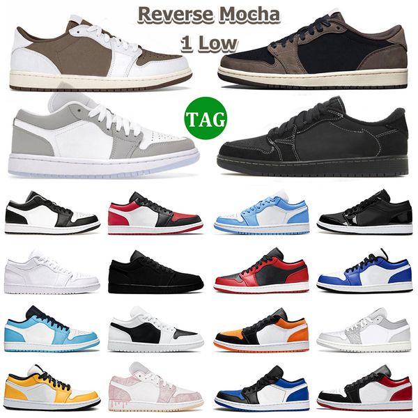 

2023 jumpman 1 1s low basketball shoes men women black phantom reverse dark mocha triple white shadow designer sail unc black bred toe light