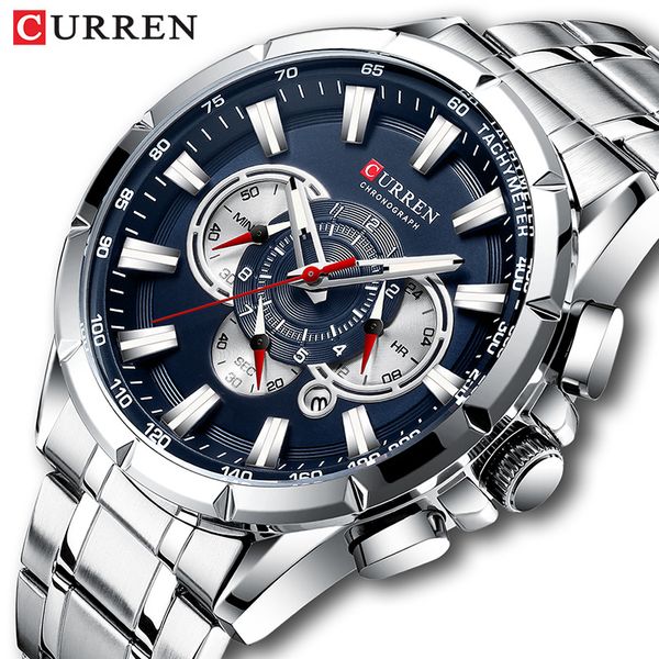 

wristwatches curren mens watches brand luxury chronograph quartz men watch waterproof sport wrist watch men stainless steel male clock 23011, Slivery;brown