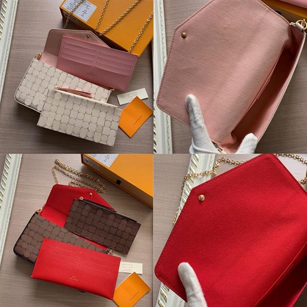 

with box real cowhide pochette felicie chain shoulder crossbody bags favorite envelope messenger bag designer handbags lady purs253v, Red;black