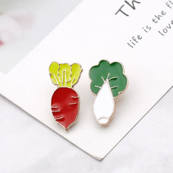

cute vegetables themed brooch pins 5pcs/set ins creative cartoon eggplant radish chinese cabbage carrot enamel alloy brooches for girls boys, Gray