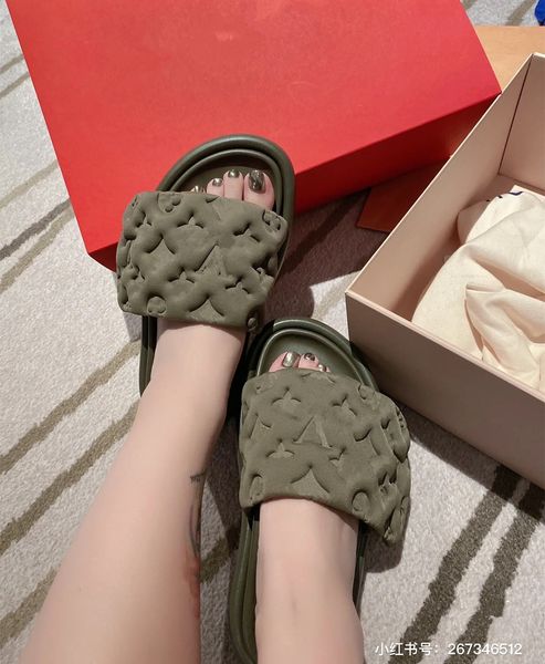 

622sslippers paris 2023 summer sandal women genuine leather beach slippers hook flat slides outside flip flops designer shoes velcro tape sa, Black