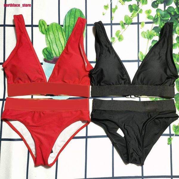 

womens bras sets swimsuit 2 piece sports skinny breathable polyester printed briefs boxers swimwear multicolor vest underwear split swimsuit, Red;black