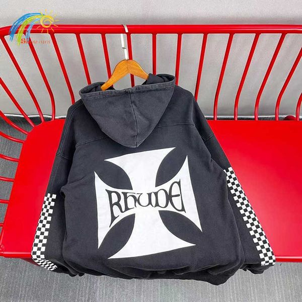 

men's hoodies sweatshirts washed black checkerboard print hoodie men women vintage oversize sweatshirts autumn winter pullover t230111