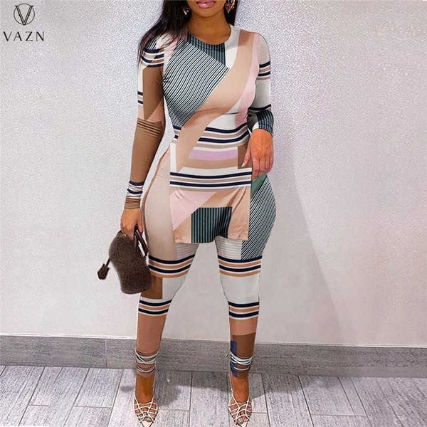 

two piece dress 2022 printed spring women suit new street casual style new long sleeve v neck elastic long pants two piece sets t230113, White