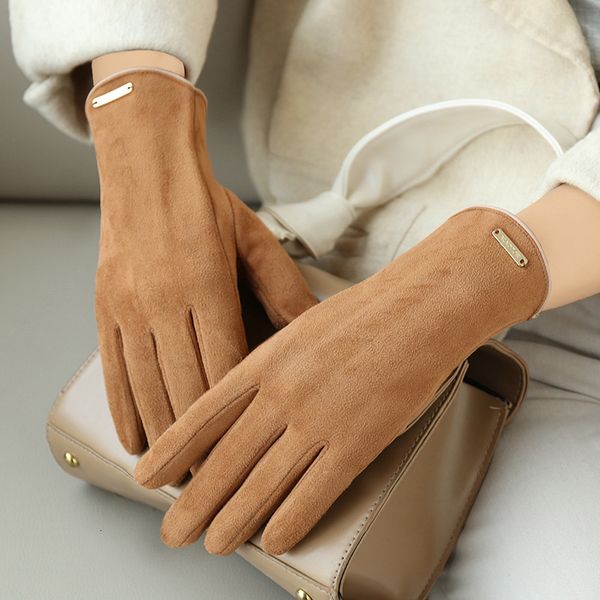 

fingerless gloves autumn and winter women suede keep warm thin fleece not bloated leaking fingers clamshell cycling fashion elegant gloves 2, Blue;gray