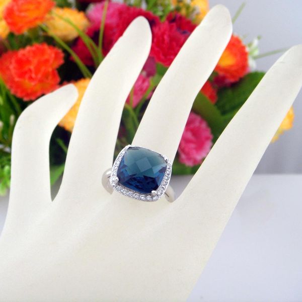 

selling fashion blue ring cubic zirconia stone ring rhodium plated, Silver