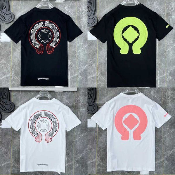 

classic luxury men's brand t shirt tees men women sanskrit letter sweatshirts short sleeve horseshoe designer couple t-shirts cross te, White;black